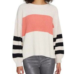 SANCTUARY Off White Pink Black PLAYFUL STRIPE Shaker knit sweater 2X NEW